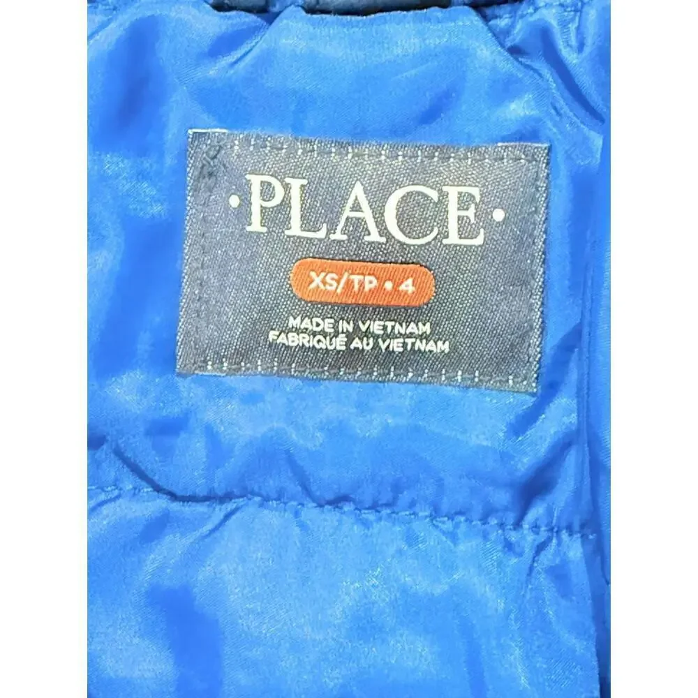 Childrens Place Jacket Boys 4 Blue Gray Hooded Puffer Coat Winter Fleece Lined